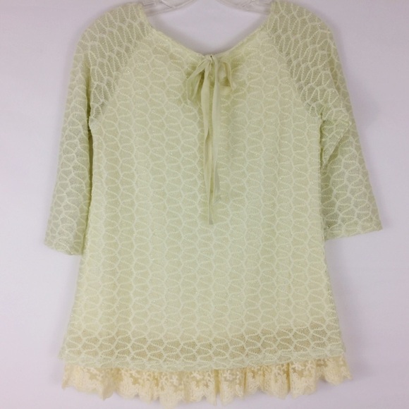 Anthropologie A'REVE Shirt Small Yellow Lace Hem - Picture 4 of 7